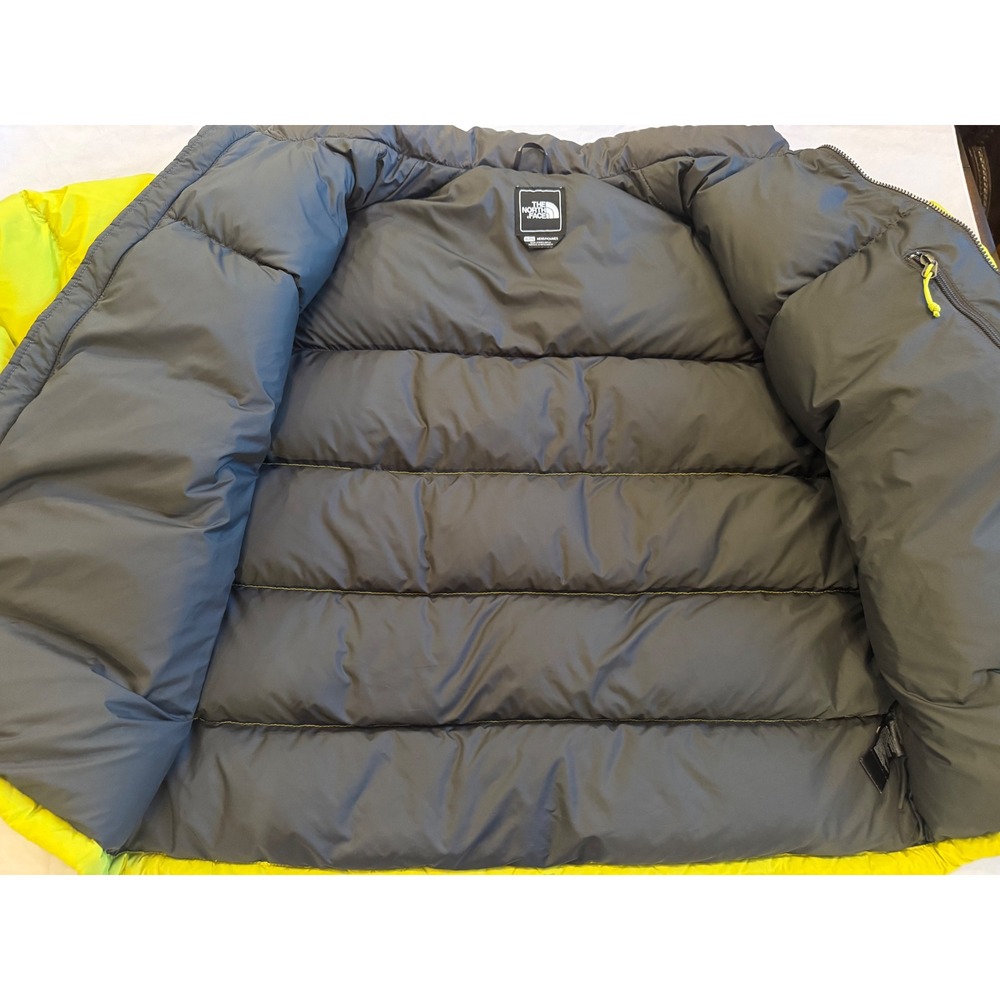 The North Face Nuptse 700 Down Puffer Jacket Men XL Neon yellow Black C759 retro - Picture 5 of 16